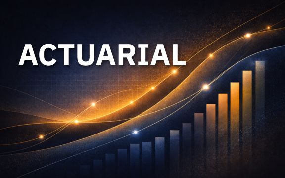 Abstract data visualization representing actuarial consulting services with navy blue and gold gradient elements